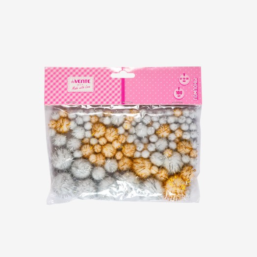 Набор помпонов для творчества deVENTE.DIY Glitter Pompoms, 100 шт, блестящие, полиэстеровые, 8000501