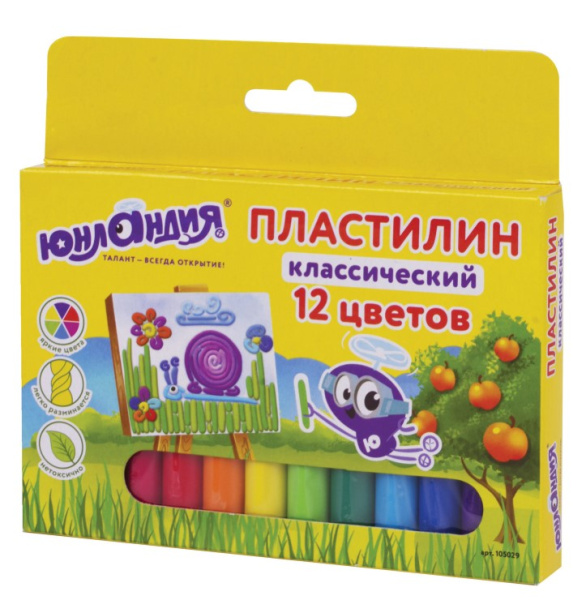Пластилин классический ЮНЛАНДИЯ 'ЮНЛАНДИК-ЖИВОПИСЕЦ', 12 цветов, 240 г, ВЫСШЕЕ КАЧЕСТВО, 105029